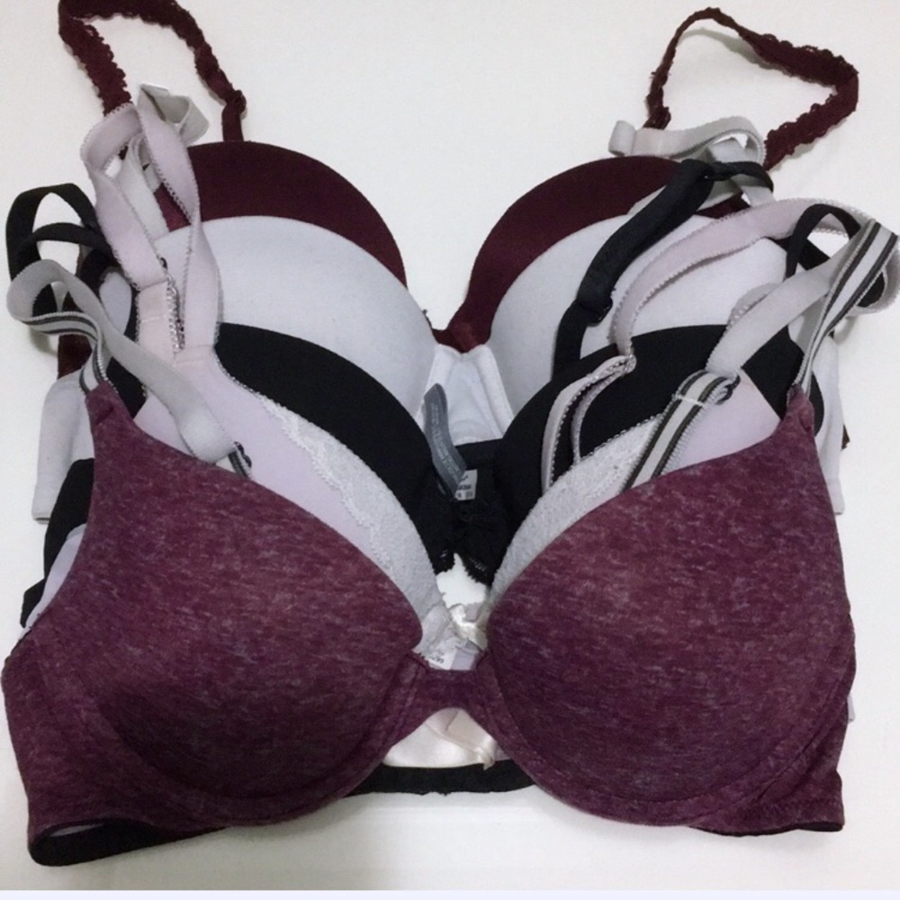 Five used bras